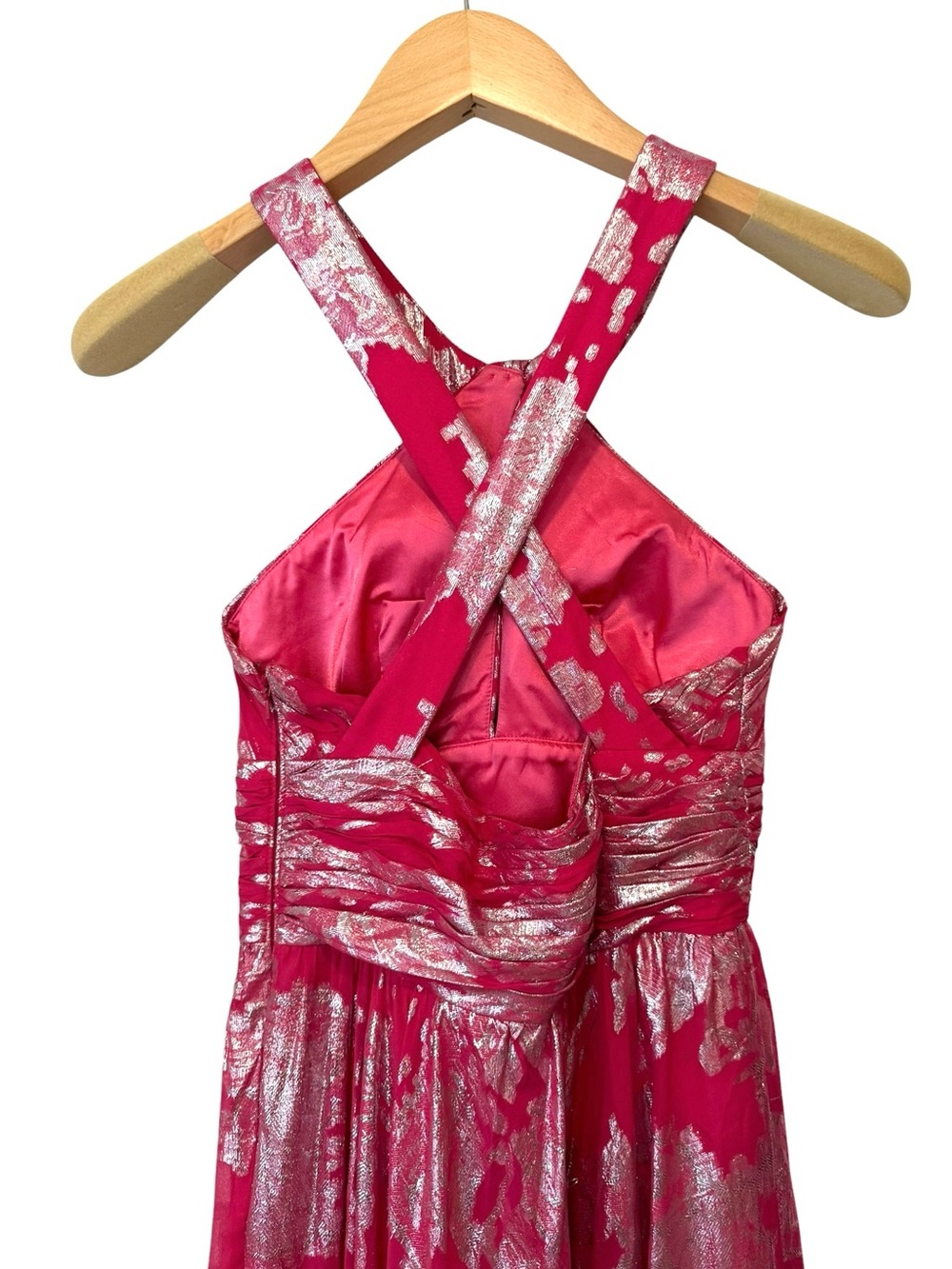 Aidan Mattox Pink Silk Silver Metallic Halter Gown Size 4 - Picture 4 of 10
